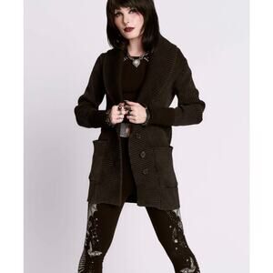 Midnight Hour Unisex Button Front Distressed Rib Cardigan Grunge Size Large